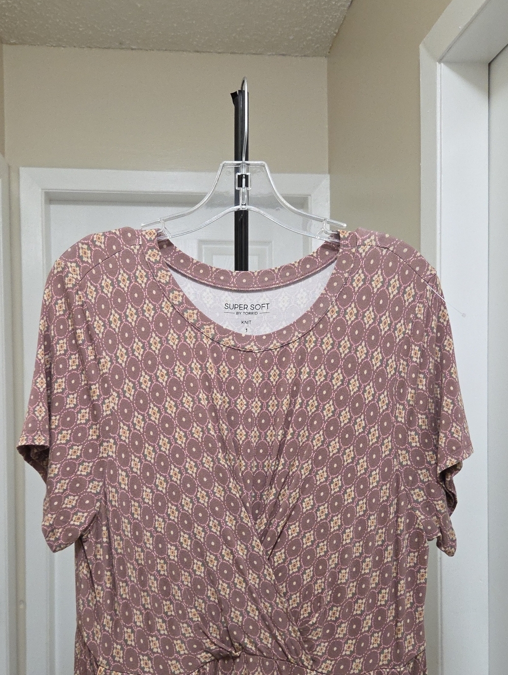 Torrid Plus Size Mauve Geo Print Knotted Waist Midi Dress Pockets Stretch Boho - Picture 3 of 10